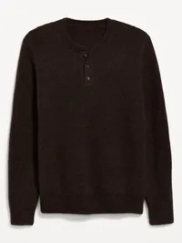 Wool-Blend Henley Sweater - Dark Walnut — view 4