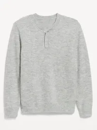 Wool-Blend Henley Sweater - Heather Gray — view 4