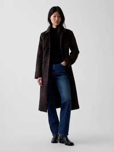 Wool-Blend Leopard Coat - Brown leopard print