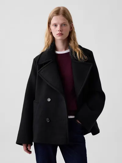 Wool-Blend Peacoat - Black