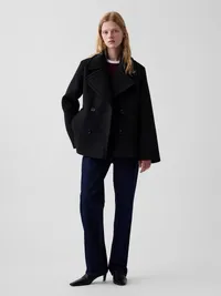 Wool-Blend Peacoat - Black — view 2