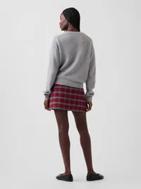 Wool-Blend Plaid Belted Mini Skort - Red plaid — view 2