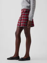 Wool-Blend Plaid Belted Mini Skort - Red plaid — view 3