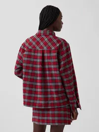 Wool-Blend Plaid Shirt Jacket - Red plaid — view 3
