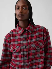 Wool-Blend Plaid Shirt Jacket - Red plaid — view 4