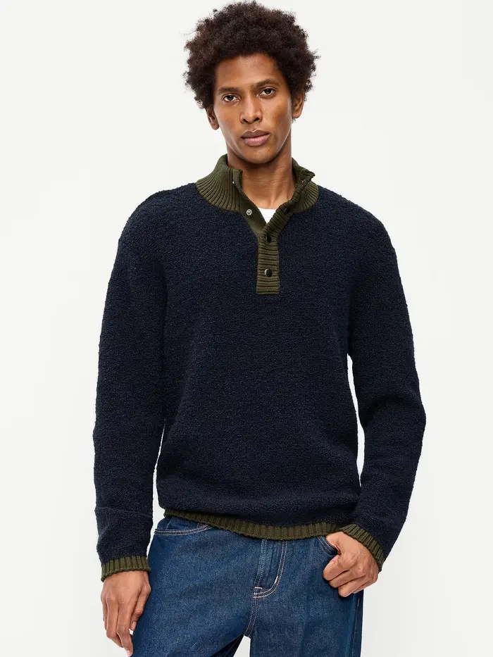 Wool-Blend Snap-Button Pullover Sweater - In the Navy