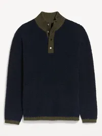 Wool-Blend Snap-Button Pullover Sweater - In the Navy — view 3