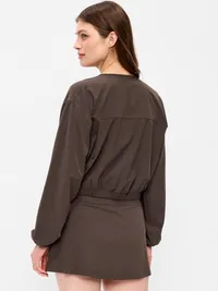 Zip-Front Cropped Tennis Jacket - Black Coffee — view 2