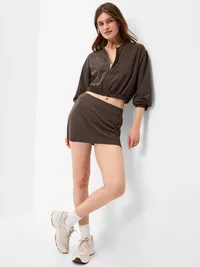 Zip-Front Cropped Tennis Jacket - Black Coffee — view 3
