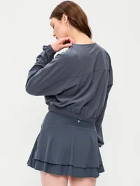 Zip-Front Cropped Tennis Jacket - Dusk Navy — view 2
